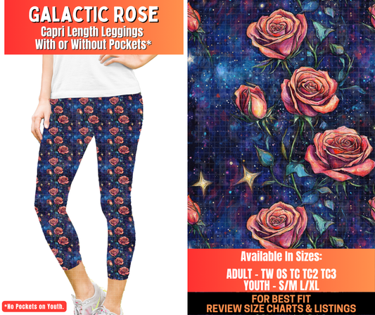 Preorder! Closes 12/29. ETA March. Galactic Rose Capri Length Leggings w/wo Pockets