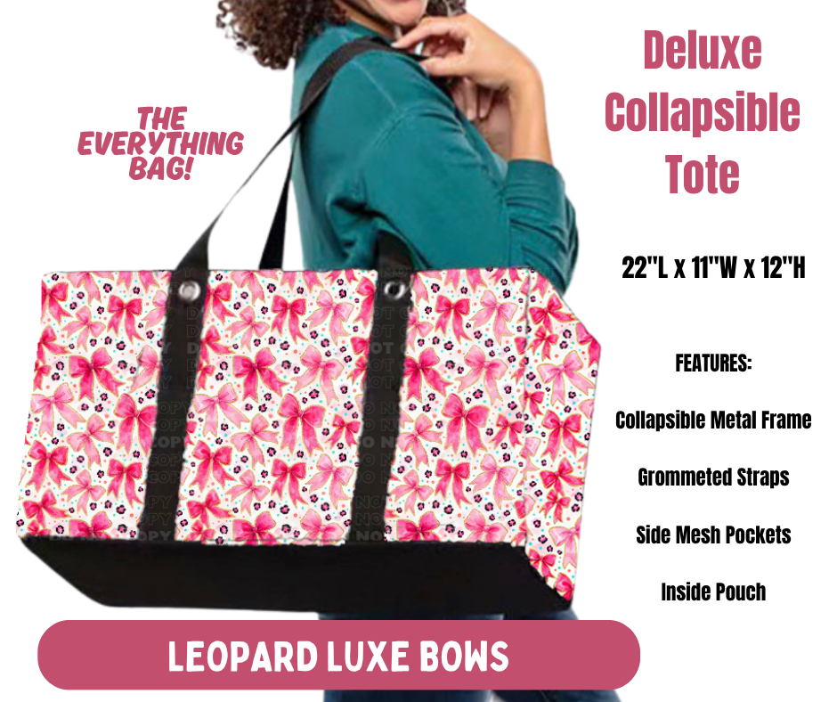 Preorder! Closes 10/8. ETA Jan. Leopard Luxe Bows Collapsible Tote