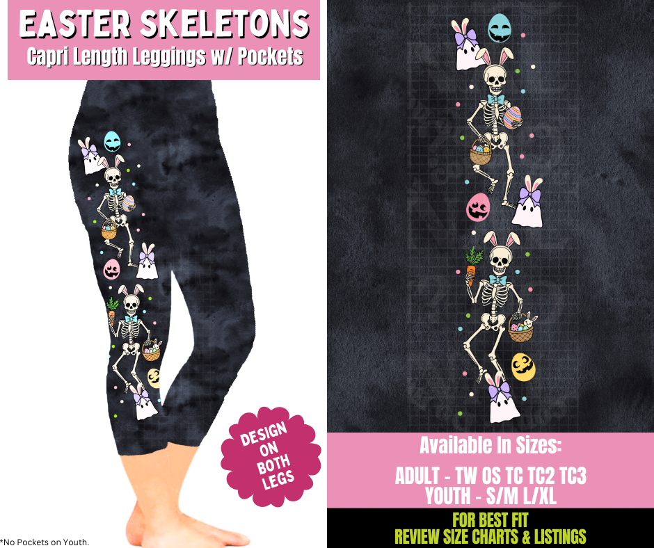 Preorder! Closes 1/21. ETA April. Easter Skeletons Capri Leggings w/ Side Leg Designs