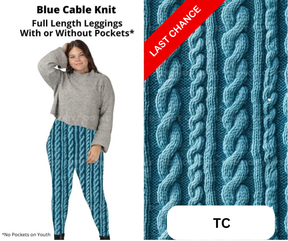 Blue Cable Knit Full Length Leggings w/ Pockets