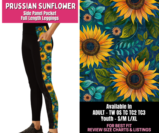 Preorder! Closes 1/1. ETA March. Prussian Sunflower Side Panel Pocket Full Length Leggings