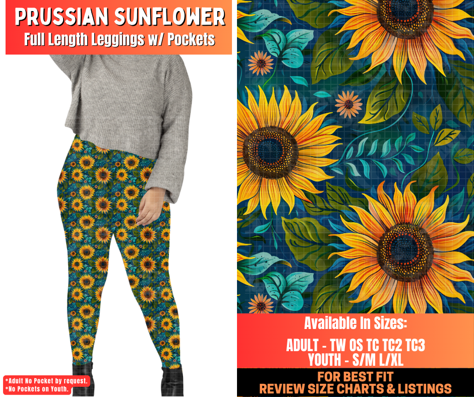 Preorder! Closes 12/29. ETA March. Prussian Sunflower Full Length Leggings w/wo Pockets