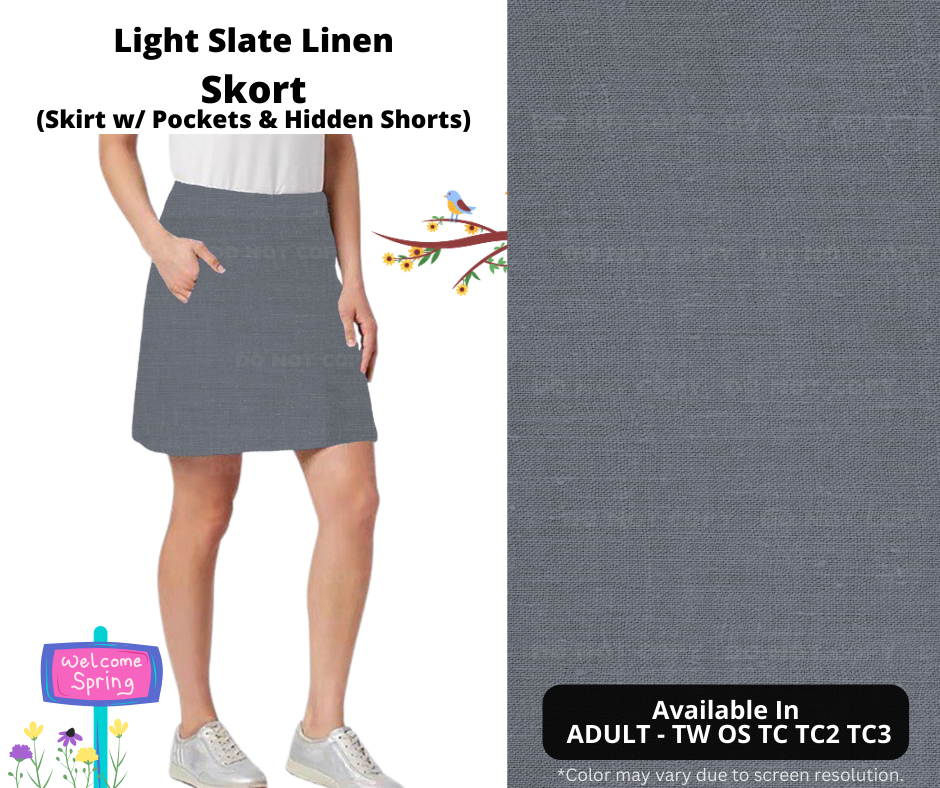 Preorder! Closes 1/15. ETA April. Light Slate Linen Skort