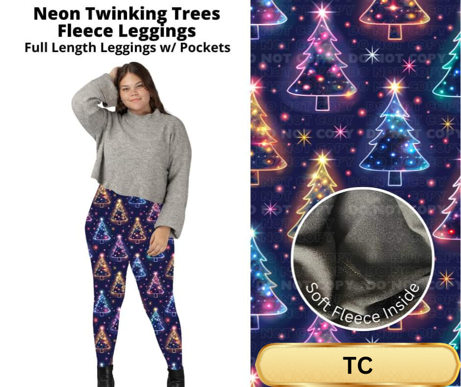 Neon Twinkling Trees Fleece Leggings