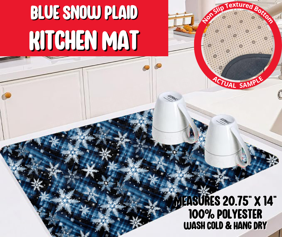 Preorder! Closes 8/20. ETA Nov. Blue Snow Plaid Kitchen Mat