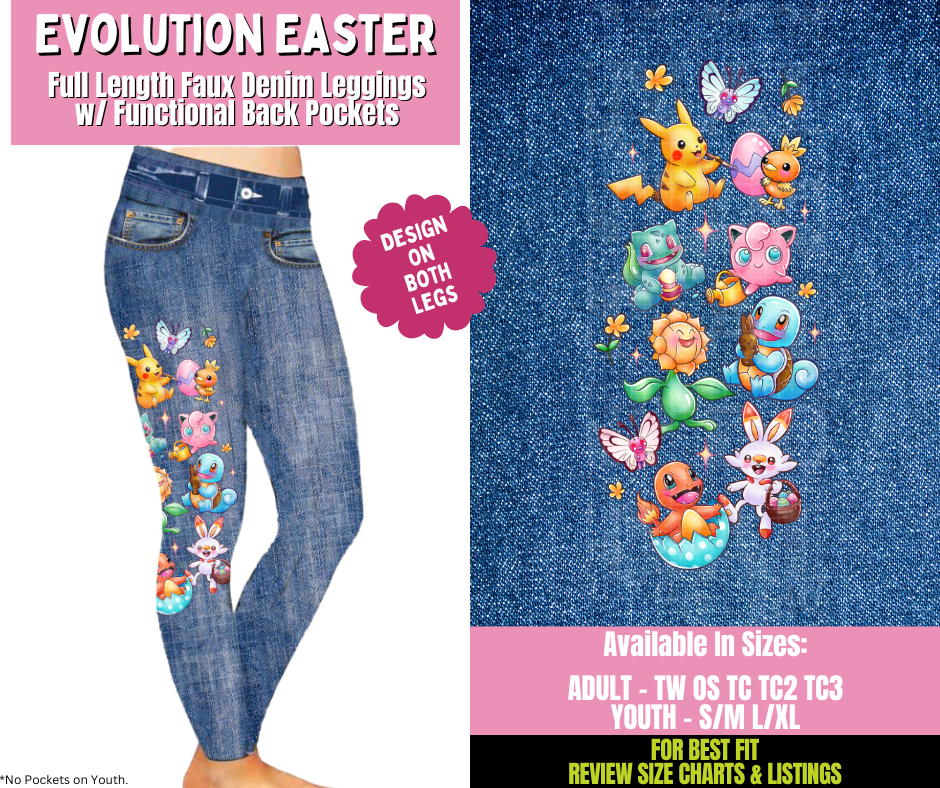 Preorder! Closes 1/21. ETA April. Evolution Easter Full Length Faux Denim w/ Side Leg Designs