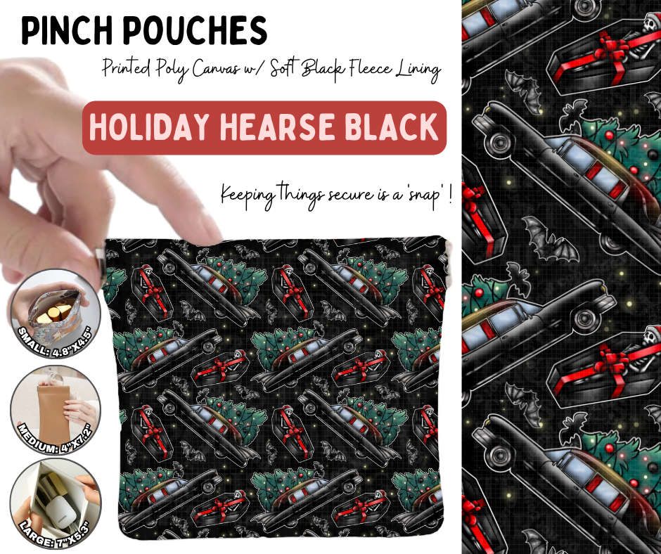 Preorder! Closes 8/19. ETA Nov. Holiday Hearse Black Pinch Pouches in 3 Sizes