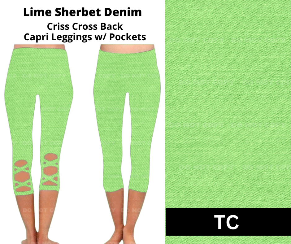 Lime Sherbet Denim Criss Cross Capri w/ Pockets