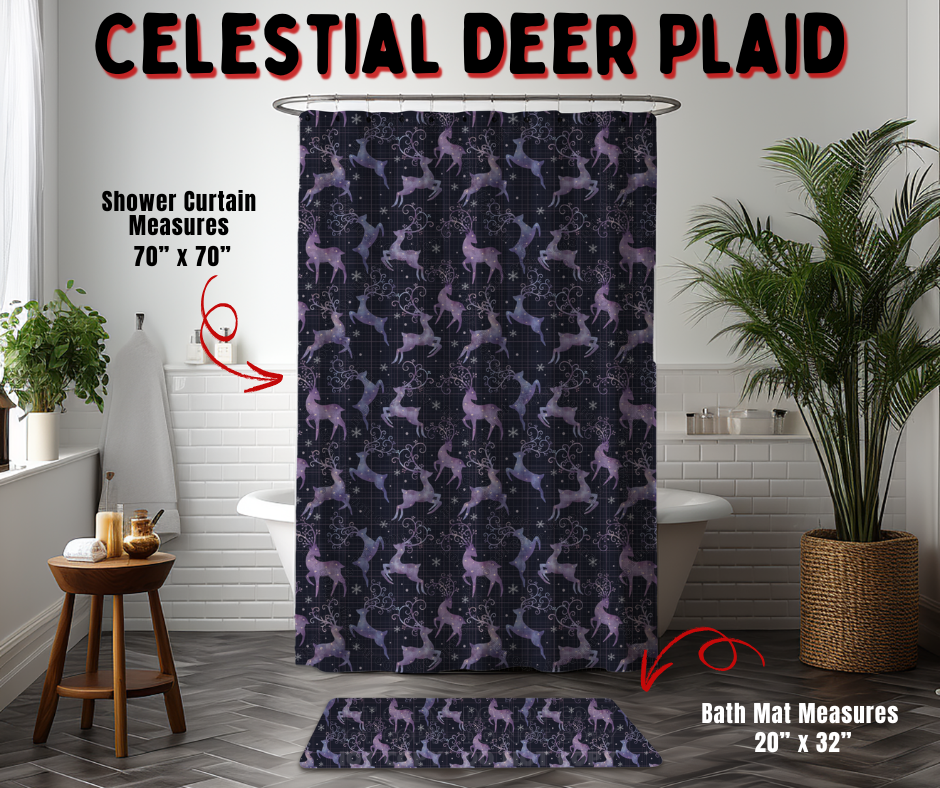 Preorder! Closes 9/2. ETA Dec. Celestial Deer Plaid Custom Shower Curtain and/or Bath Mat