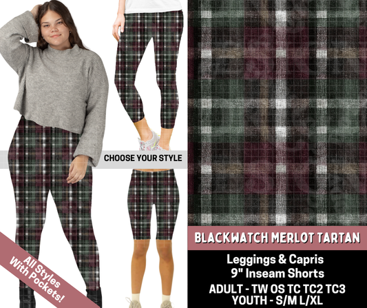 Preorder! Closes 6/11. ETA Sept. Blackwatch Merlot Tartan Legging Lengths
