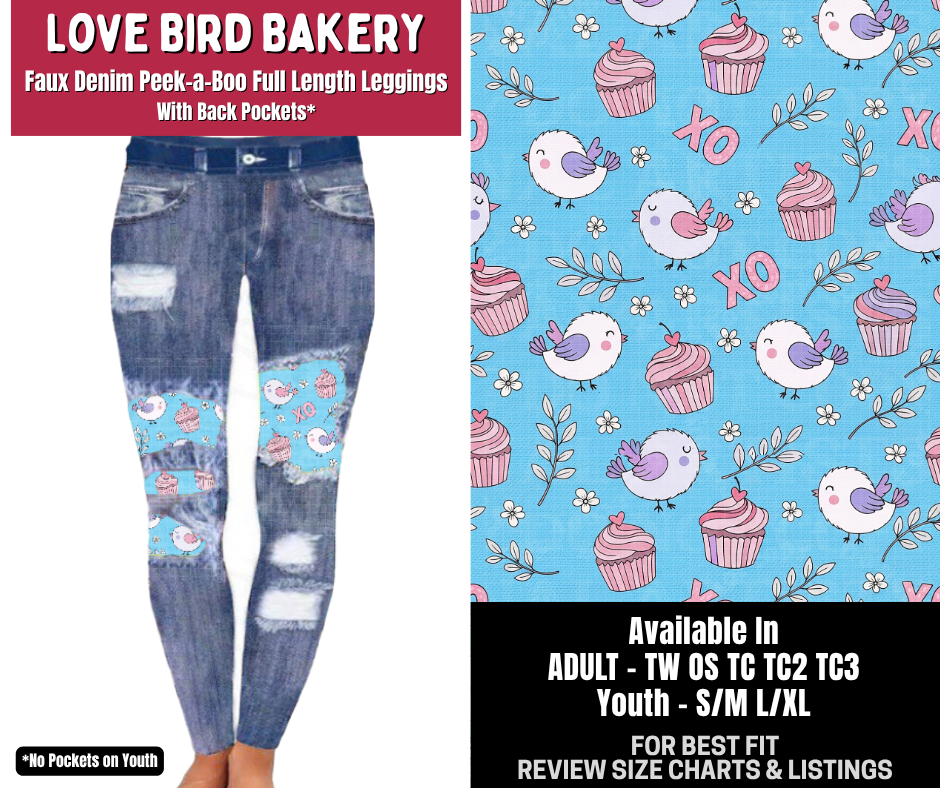 Preorder! Closes 10/14. ETA Jan. Love Bird Bakery Full Length Faux Denim Peekaboo