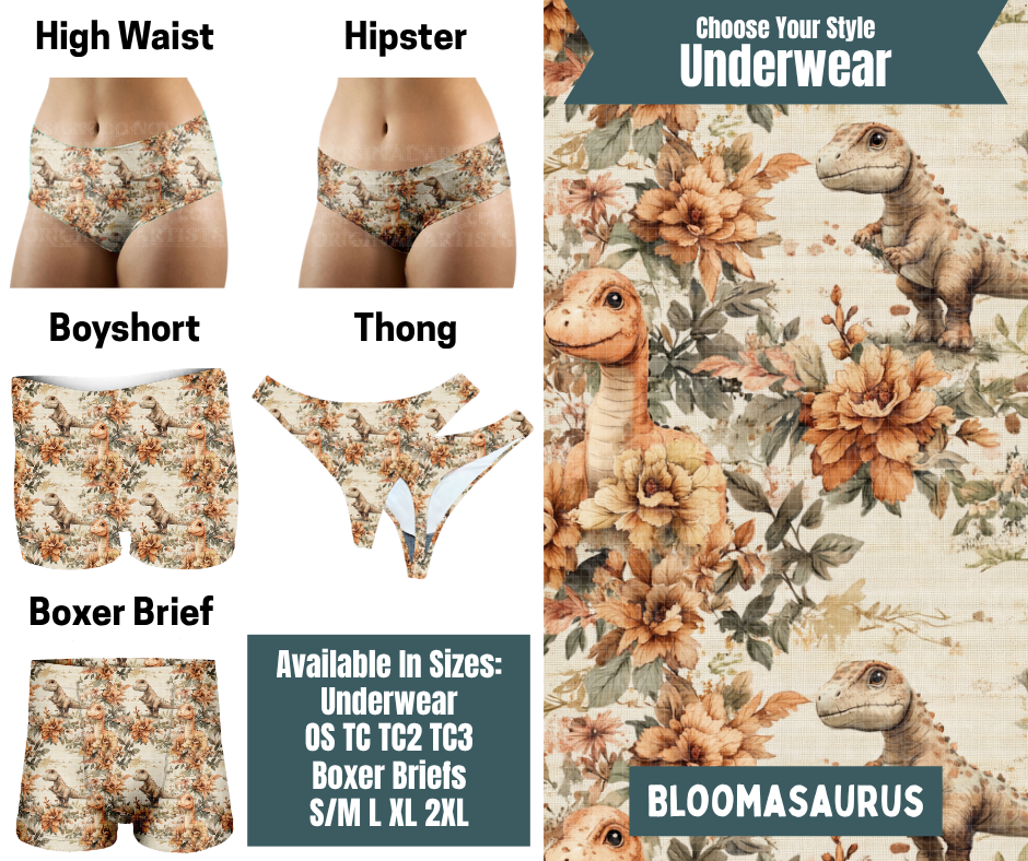 Preorder! Closes 9/30. ETA Dec. Bloomasaurus Hipster, High Waist, Boyshort, & Thong Underwear & Boxer Briefs
