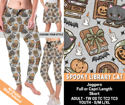 Preorder! Closes 7/1. ETA Oct. Spooky Library Cat Combo Jogger Lengths & Skort