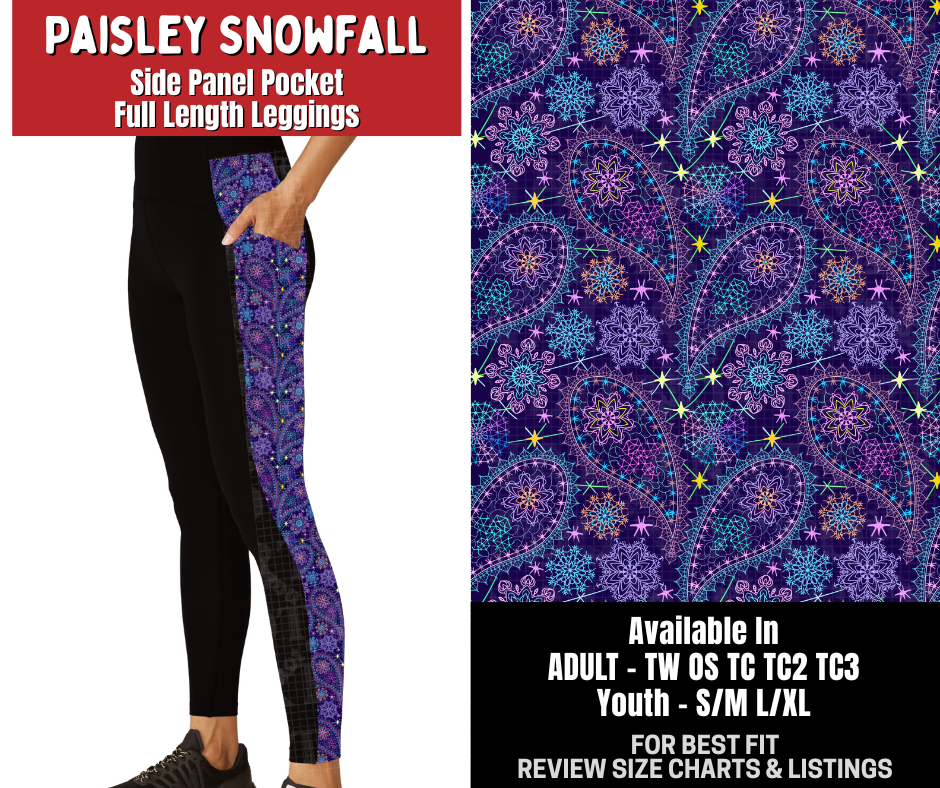 Preorder! Closes 8/31. ETA Dec. Paisley Snowfall Side Panel Pocket Full Length Leggings