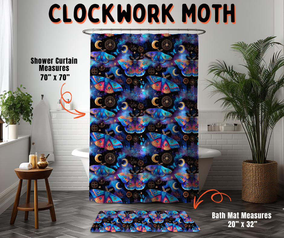 Preorder! Closes 6/10. ETA Sept. Clockwork Moth Custom Shower Curtain and/or Bath Mat
