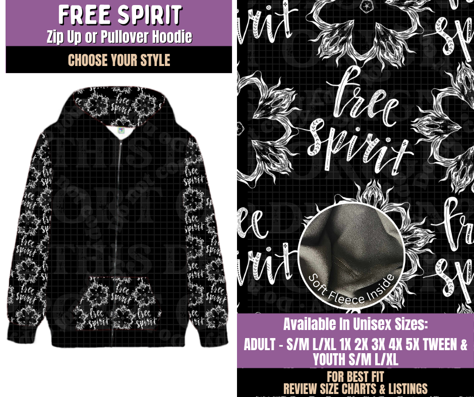 Preorder! Closes 9/23. ETA Dec. Free Spirit Zip-Up or Pullover Hoodie