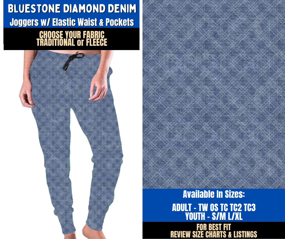 Preorder! Closes 9/16. ETA Dec. Bluestone Diamond Denim Joggers Choose Fleece or Traditional