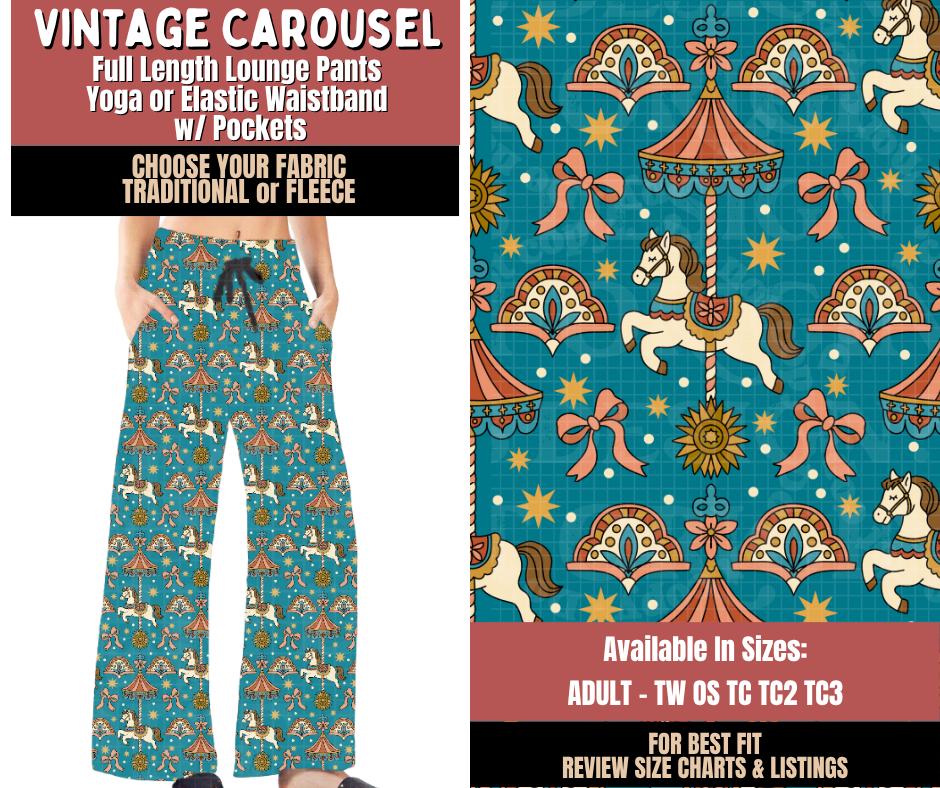 Preorder! Closes 10/22. ETA Jan. Vintage Carousel Lounge Pants Choose Fleece or Traditional