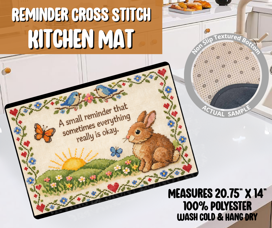 Preorder! Closes 6/8. ETA Sept. Reminder Cross Stitch Kitchen Mat
