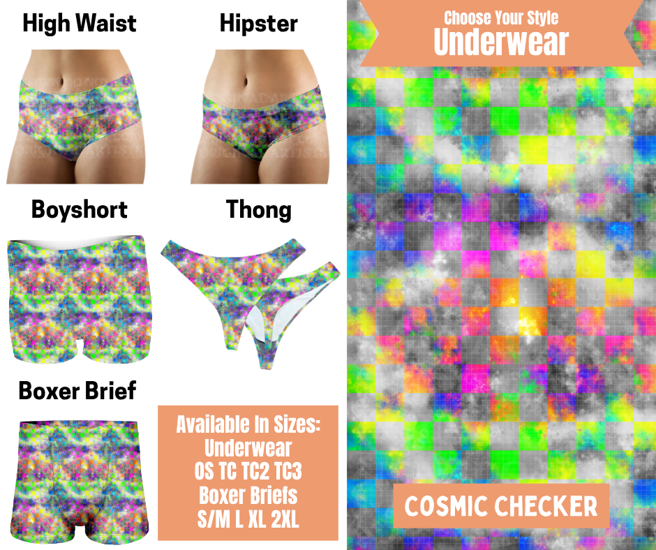 Preorder! Closes 11/5. ETA Feb. Cosmic Checker Hipster, High Waist, Boyshort, & Thong Underwear & Boxer Briefs