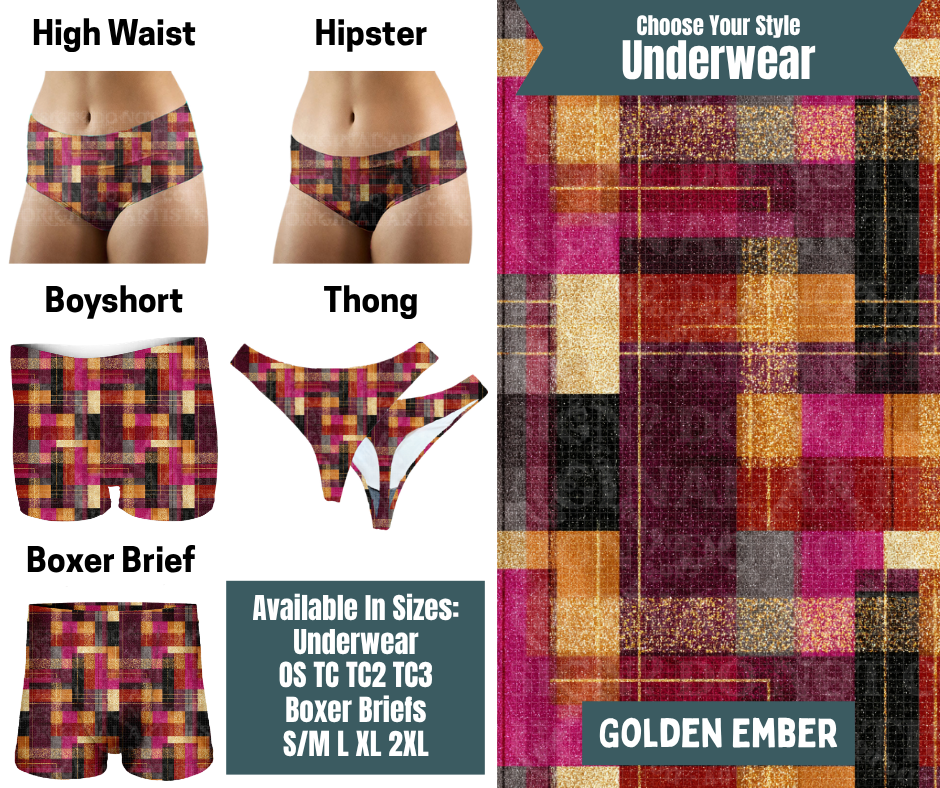 Preorder! Closes 9/30. ETA Dec. Golden Ember Hipster, High Waist, Boyshort, & Thong Underwear & Boxer Briefs
