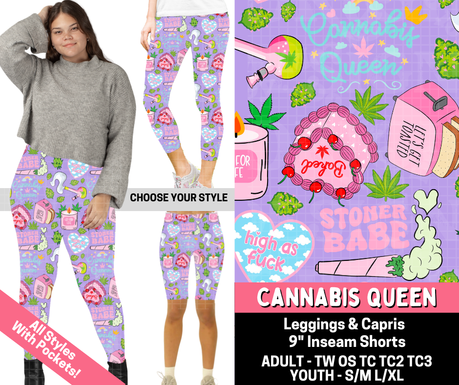 Preorder! Closes 5/28. ETA Aug. Cannabis Queen Combo Legging Lengths