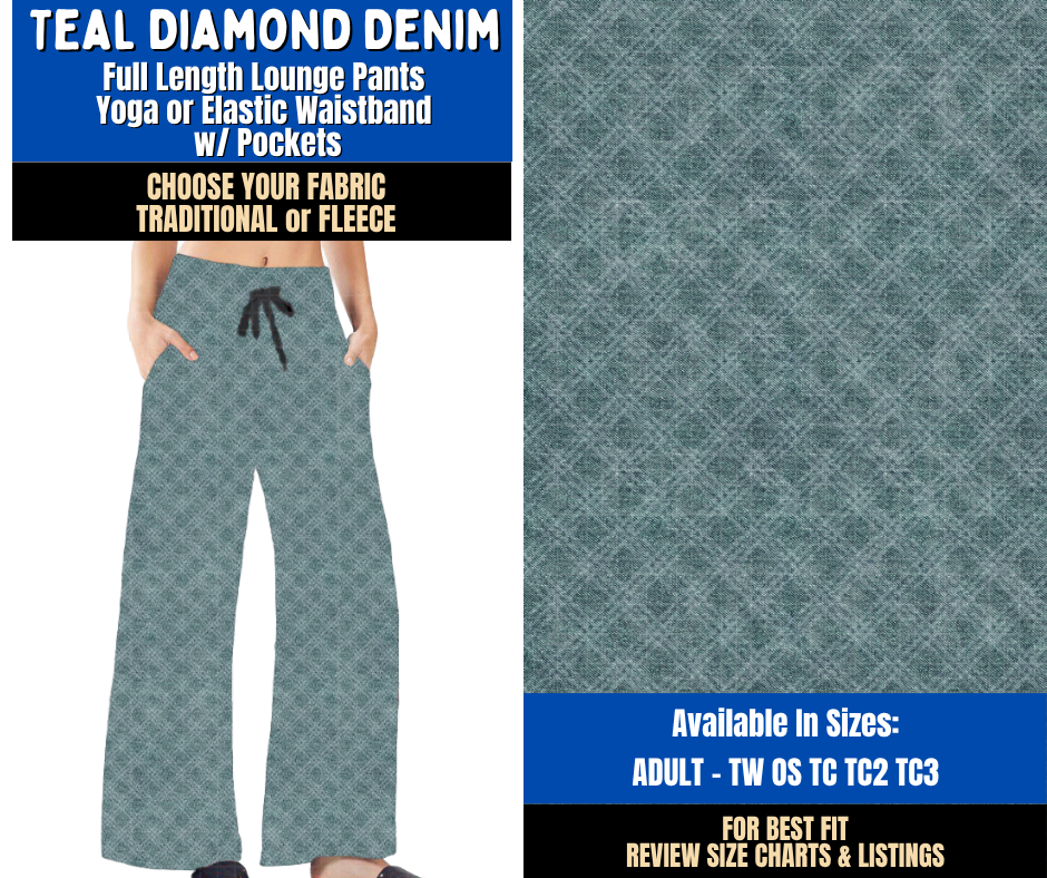 Preorder! Closes 9/16. ETA Dec. Teal Diamond Denim Lounge Pants Choose Fleece or Traditional