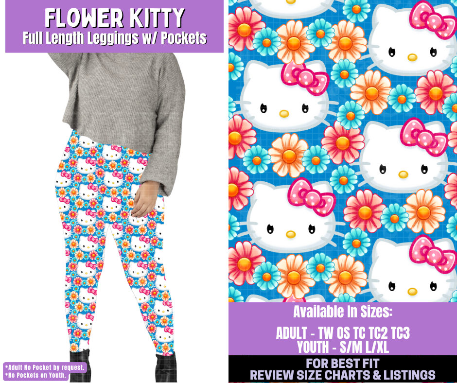 Preorder! Closes 1/5. ETA March. Flower Kitty Full Length Leggings w/wo Pockets