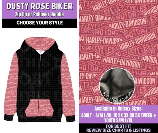 Preorder! Closes 1/5. ETA March. Dusty Rose Biker Zip-Up or Pullover Hoodie