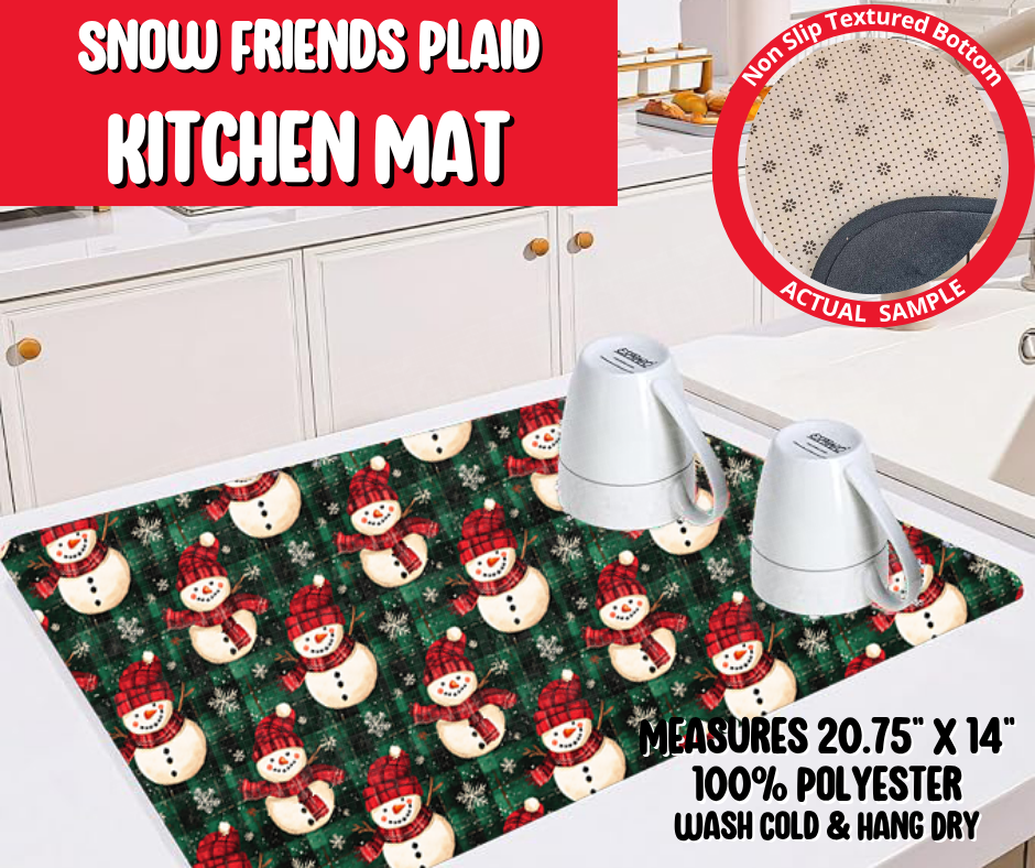 Preorder! Closes 8/20. ETA Nov. Snow Friends Plaid Kitchen Mat