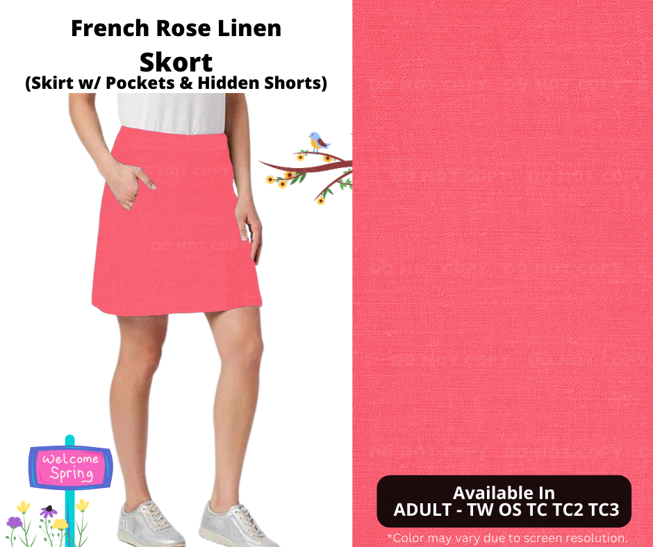 Preorder! Closes 1/15. ETA April. French Rose Linen Skort