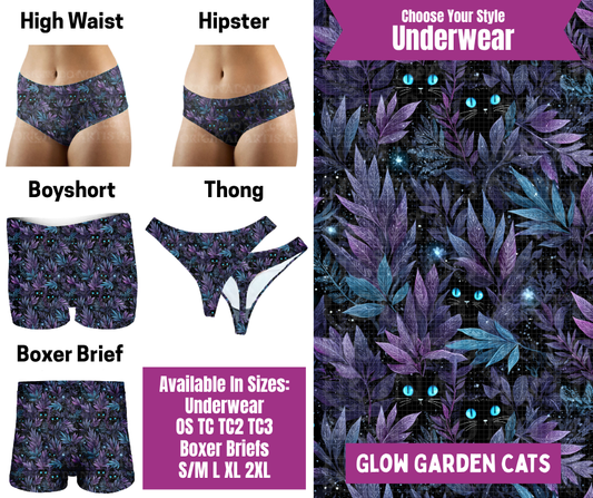 Preorder! Closes 6/24. ETA Sept. Glow Garden Cats Hipster, High Waist, Boyshort, & Thong Underwear & Boxer Briefs