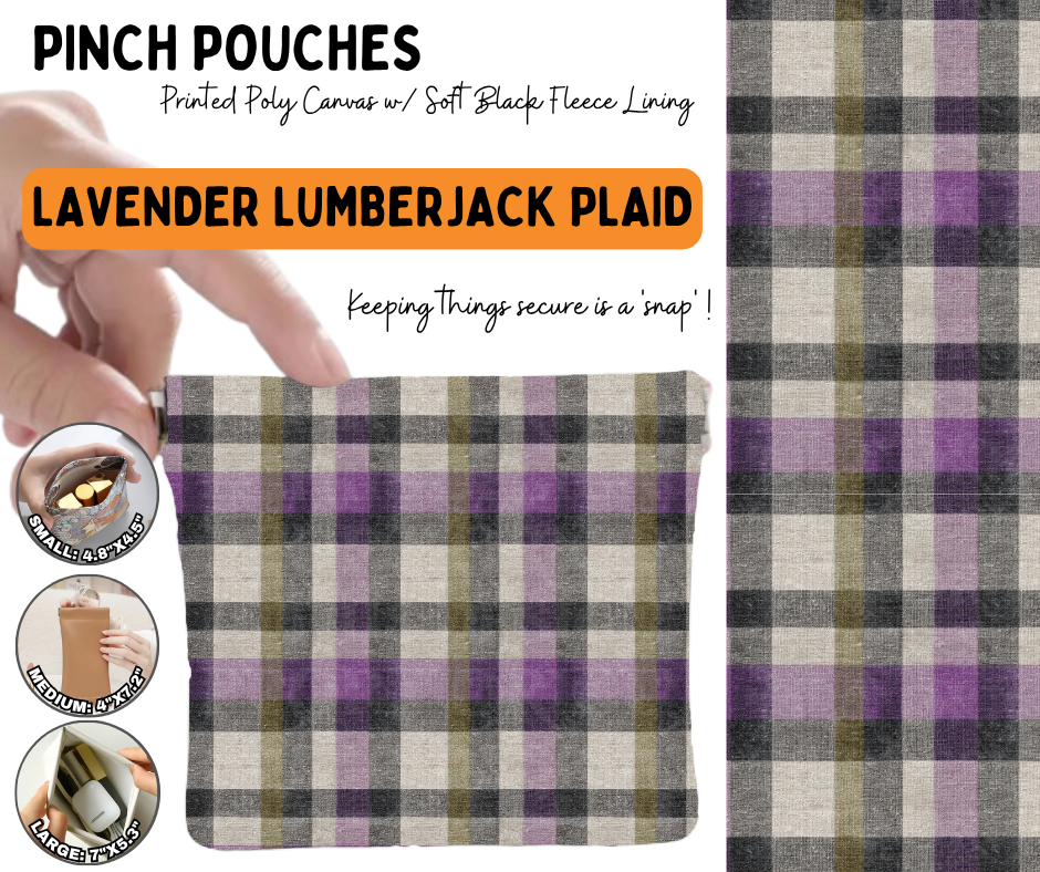 Preorder! Closes 6/17. ETA Sept. Lavender Lumberjack Plaid Pinch Pouches in 3 Sizes