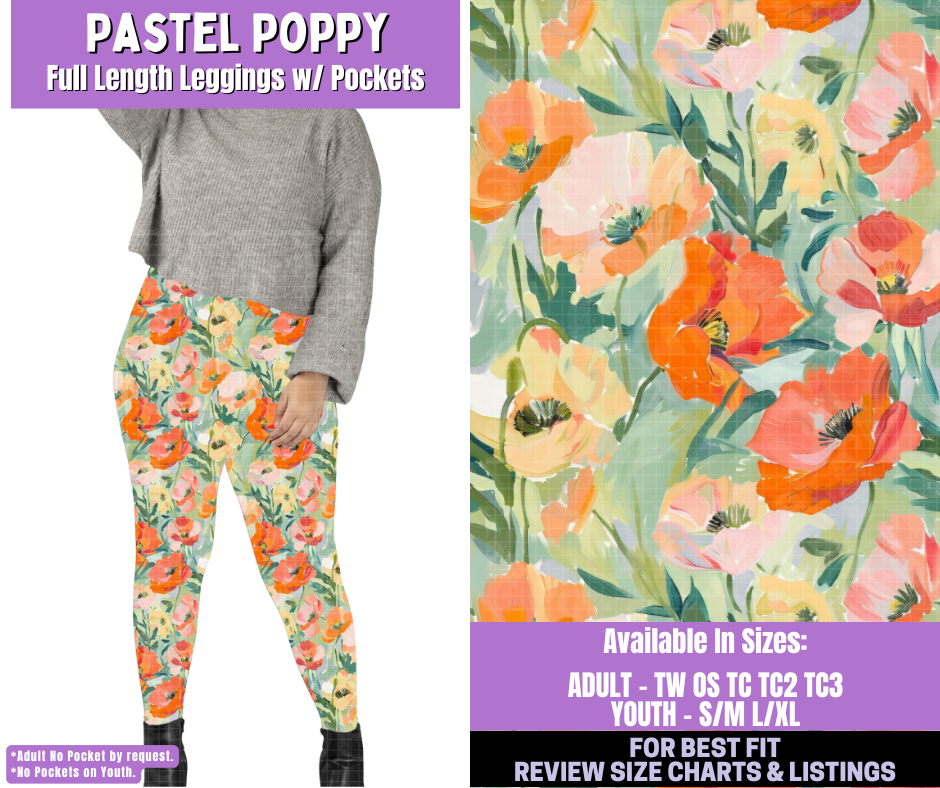 Preorder! Closes 1/5. ETA March. Pastel Poppy Full Length Leggings w/wo Pockets
