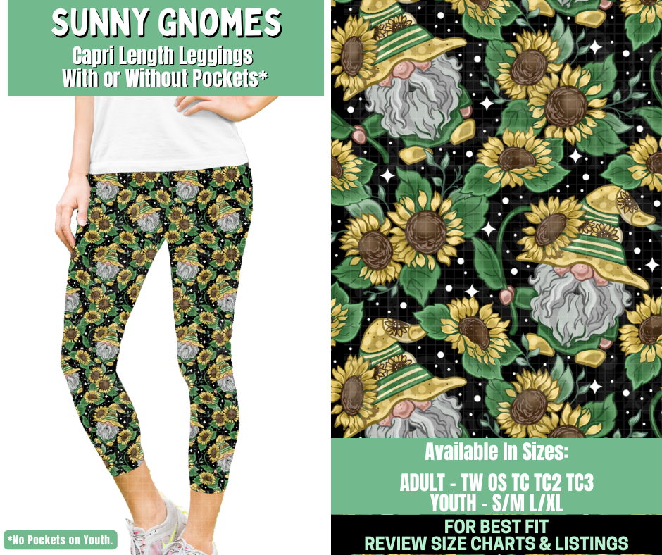 Preorder! Closes 1/7. ETA March. Sunny Gnomes Capri Length Leggings w/wo Pockets
