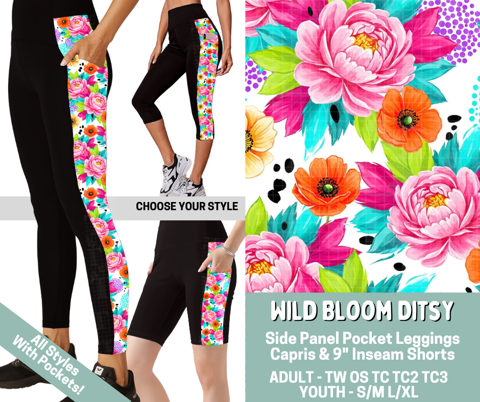 Preorder! Closes 5/20. ETA Aug. Wild Bloom Ditsy Combo Side Panel Legging Lengths