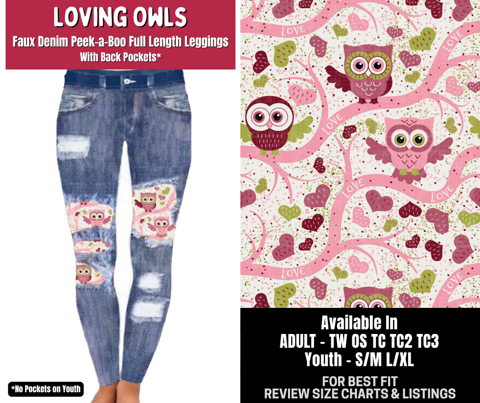 Preorder! Closes 10/14. ETA Jan. Loving Owls Full Length Faux Denim Peekaboo