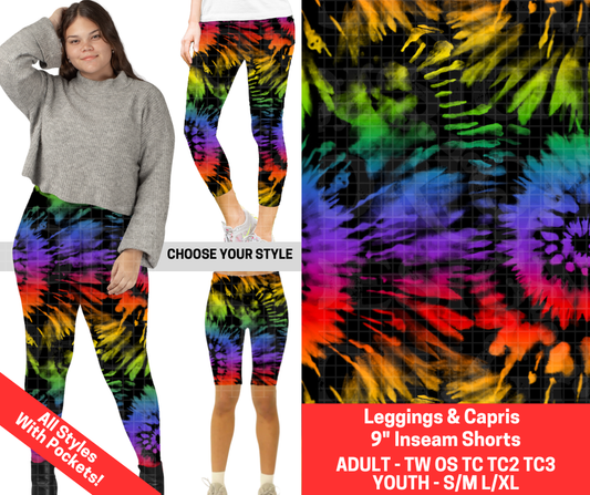 Preorder! Closes 2/12. ETA May. Rainbow Reverse Tie Dye Combo Legging Lengths