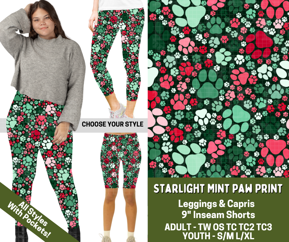 Preorder! Closes 7/15. ETA Nov. Starlight Mint Paw Print Combo Legging Lengths