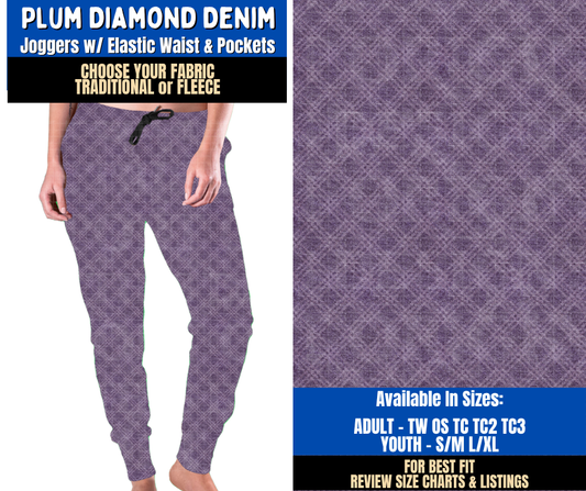 Preorder! Closes 9/16. ETA Dec. Plum Diamond Denim Joggers Choose Fleece or Traditional