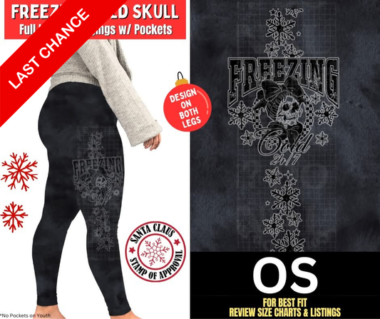 Freezing Cold Skull Watercolor Full Length Leggings w/ Side Leg Designs