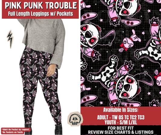 Preorder! Closes 12/22. ETA March. Pink Punk Trouble Full Length Leggings w/wo Pockets