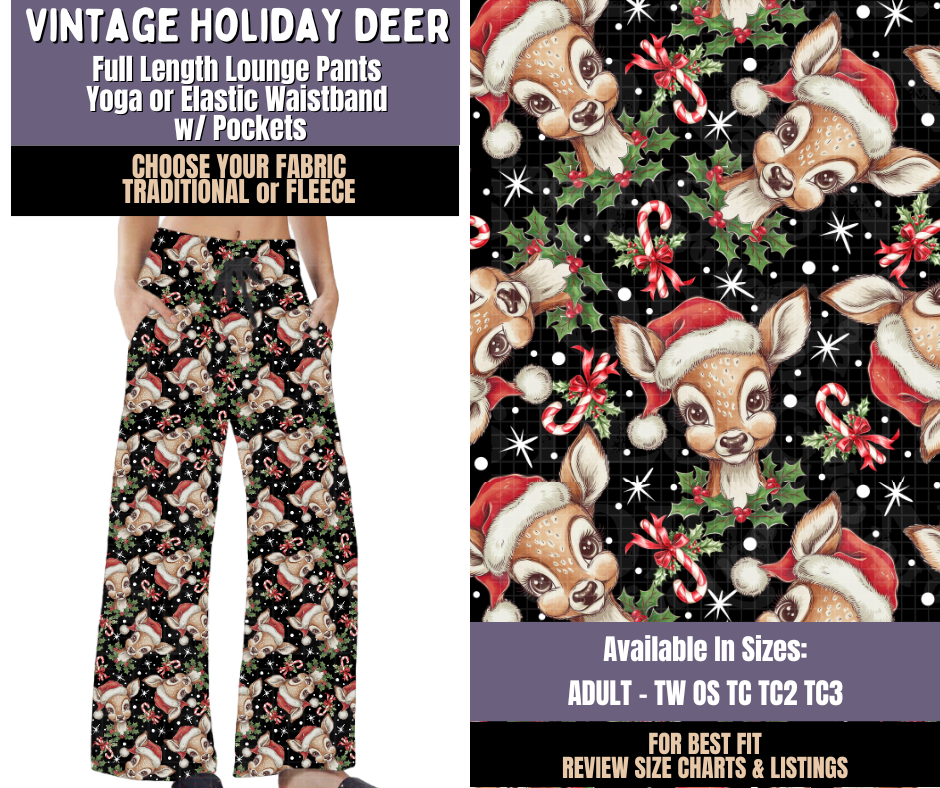 Preorder! Closes 9/3. ETA Dec. Vintage Holiday Deer Lounge Pants Choose Fleece or Traditional
