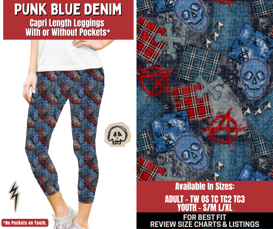 Preorder! Closes 12/22. ETA March. Punk Blue Denim Capri Length Leggings w/wo Pockets
