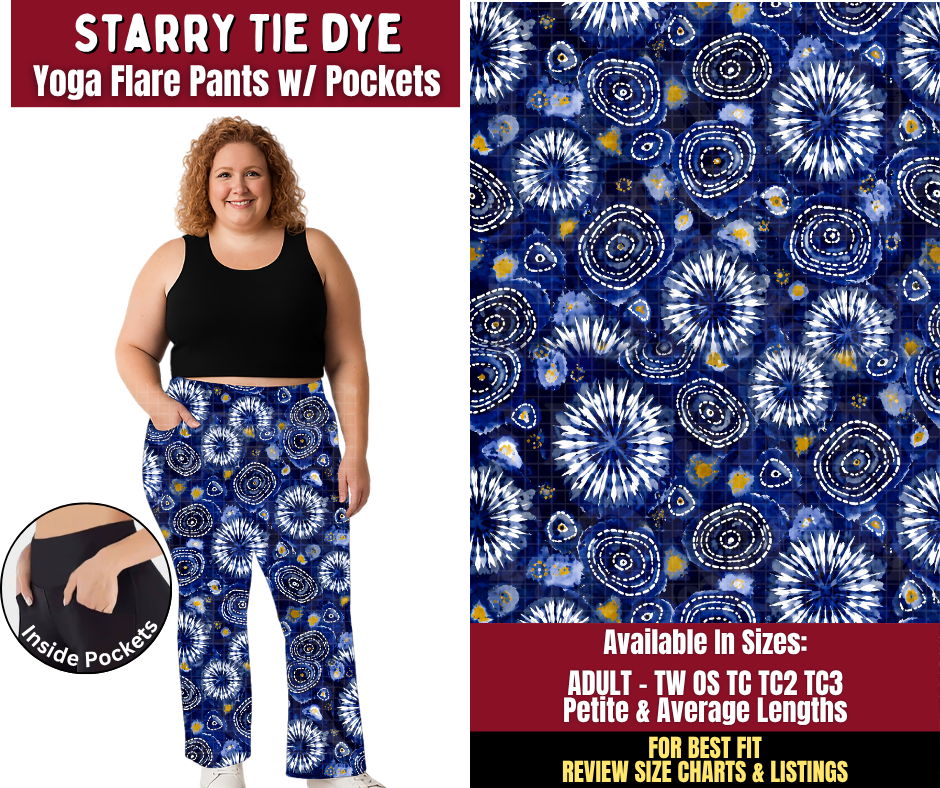 Preorder! Closes 9/28. ETA Dec. Starry Tie Dye Yoga Flare Pants