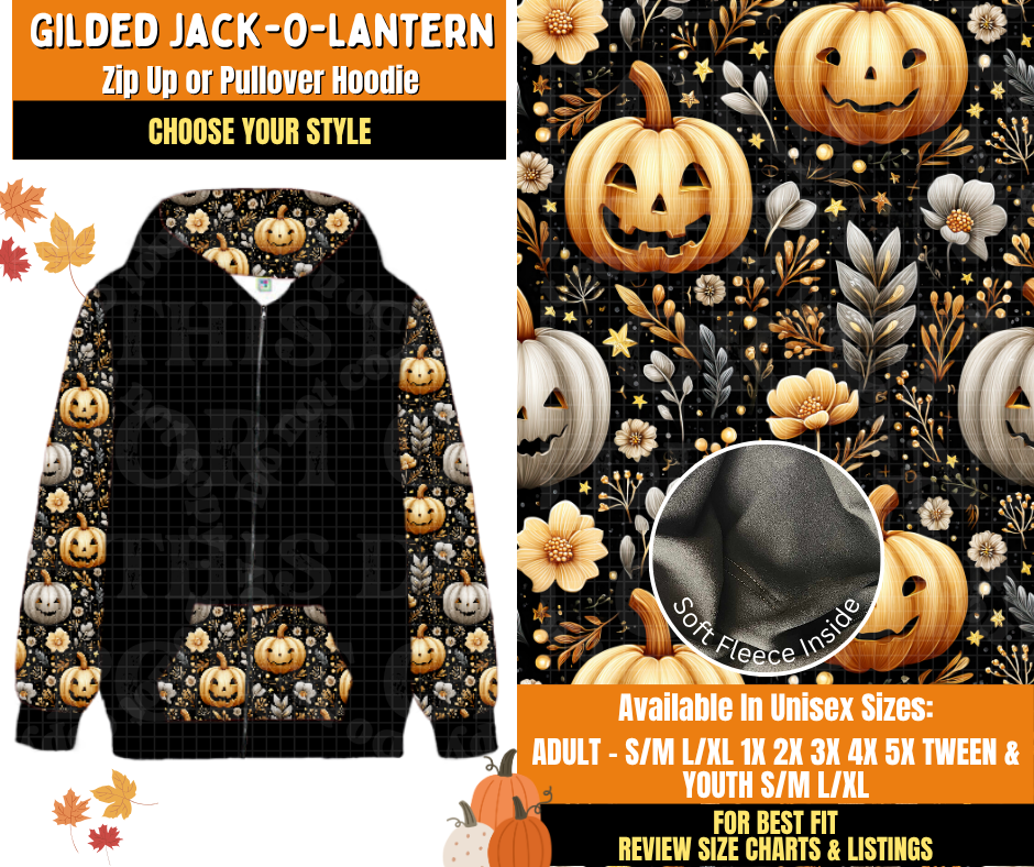 Preorder! Closes 7/16. ETA Oct. Gilded Jack-O-Lantern Zip-Up or Pullover Hoodie