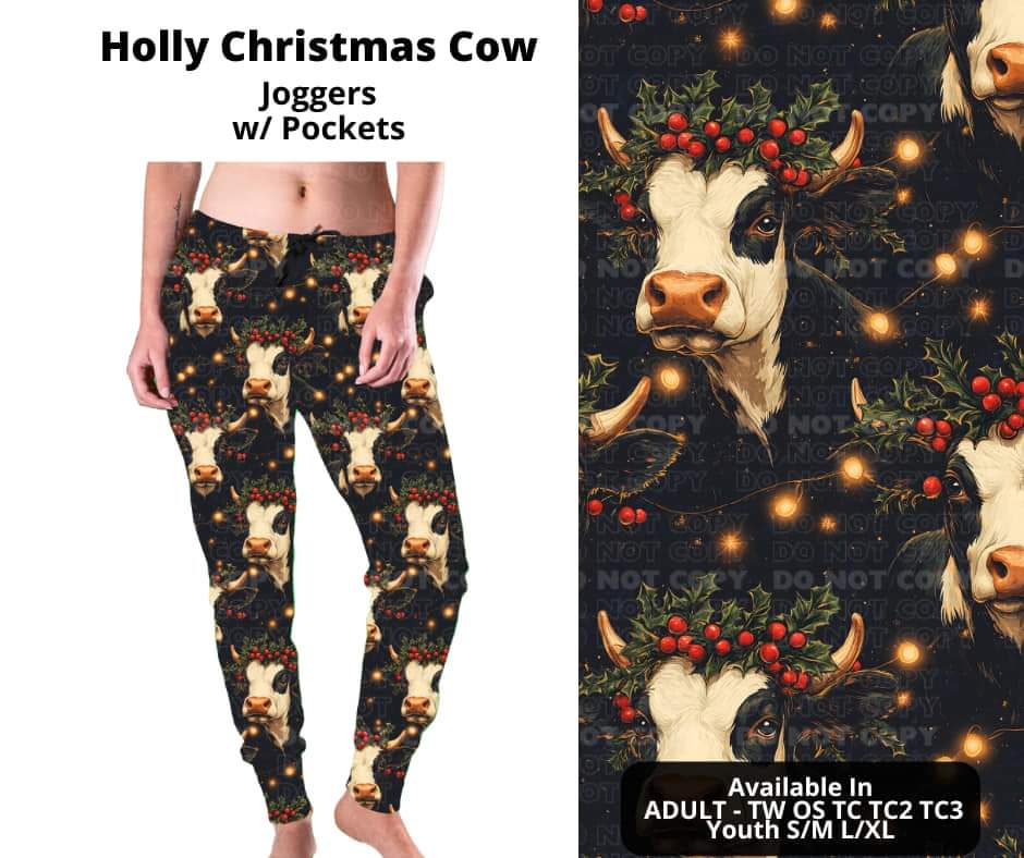 Holly Christmas Cow Joggers