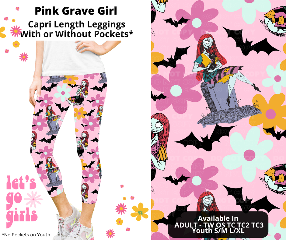 Preorder! Closes 12/16. ETA Feb. Pink Grave Girl Capri Leggings w/wo Pockets