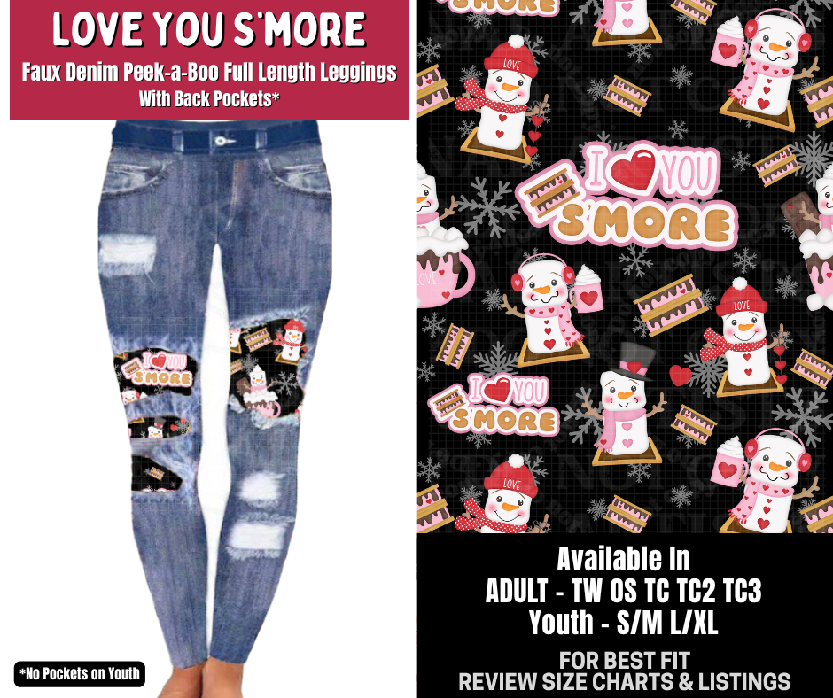 Preorder! Closes 10/14. ETA Jan. Love You S'more Full Length Faux Denim Peekaboo