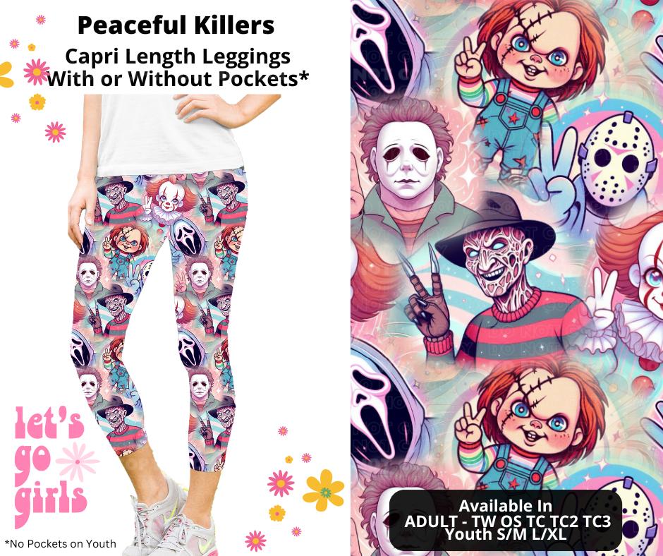 Preorder! Closes 12/16. ETA Feb. Peaceful Killers Capri Leggings w/wo Pockets